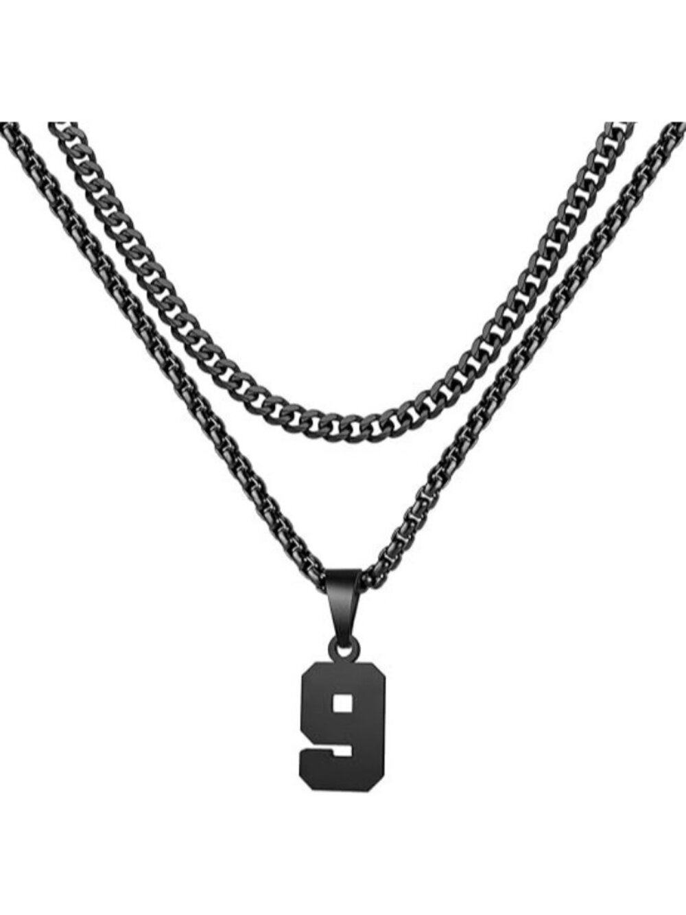 Number 9 Black Jersey Number Layered Cool Sports Necklaces